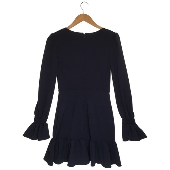 Lulus Womens Medium Style And Flare Ruffled Long Sleeve Mini Dress Navy Blue - Picture 3 of 16